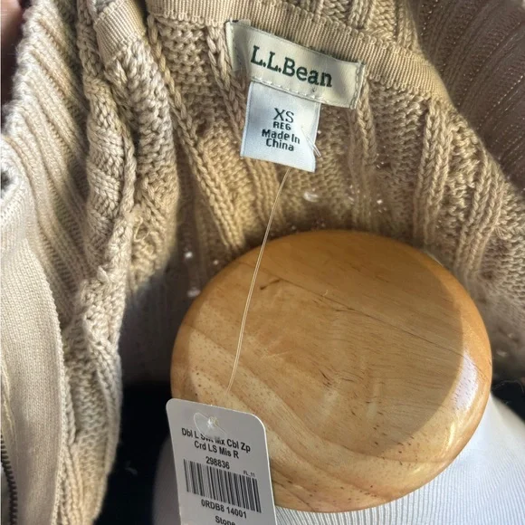 L.L. Bean Cream Cardigan with Cable Knit Design - Picture 7 of 12